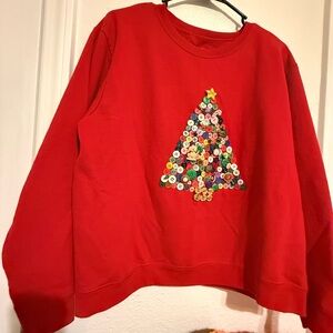Vintage Christmas Tree Button Sweater / Sweatshirt - Hanes XL - Runs Small